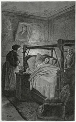 Dood van Balzac - illustratie uit Choses vues, 19e eeuw (zw gravure)